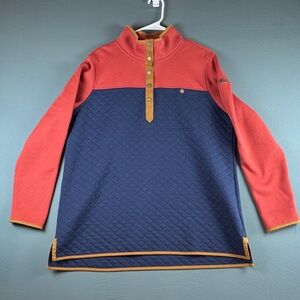 L.L. Bean Pullover with Navy and Coral/Rust Quilted Design